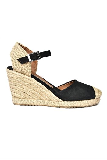 Fox Shoes P241612002 Black Suede Wedge Heeled Women's Shoes
