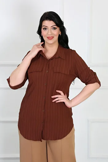 By Alba Collection Women's Tan Wrap Fabric Large Size Shirt