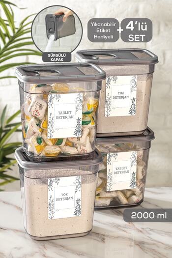 Meleni Home 4-Piece Vega Sliding Lid Labeled Tablet Detergent Storage Container - Rectangular Storage Box 4x2000ml