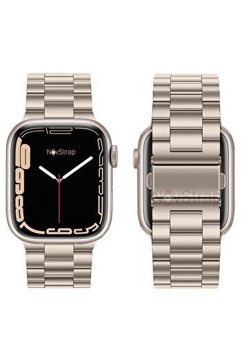 NovStrap Apple Watch Seri 7/8/9 45mm Uyumlu Kordon Starlight Yıldız Işığı Klasik Metal Çelik Kordon