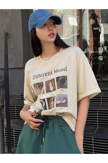 AFROGİYİM Γυναικείο μπλουζάκι Oversize - Different Mood Printed