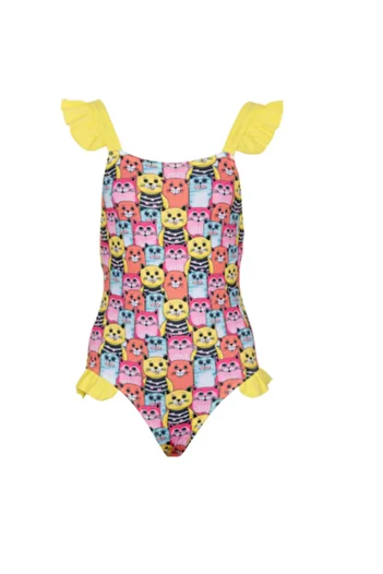Kom Girl's Swimsuit with Cat Ruffle Detail