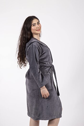 Çeştepe Aday 100% Cotton Velvet Hooded Bathrobe