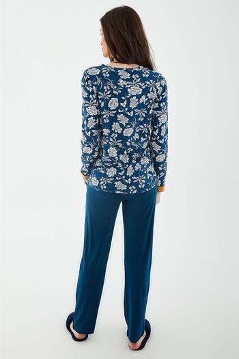 Pierre Cardin 8417 Mavi Kadın Uzun Kol Pijama Takım