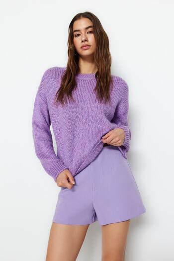 Trendyol Collection Pulover de bază din tricotaje moale, albastru, cu croială largă