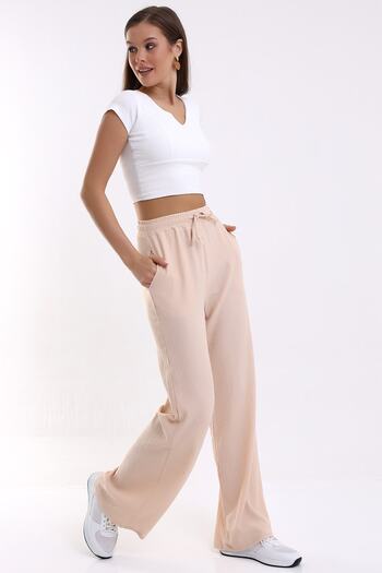 Winmoda34 Pocket Detailed Wide Leg/Relaxed Cut High Waist Sweater Knitted Trousers