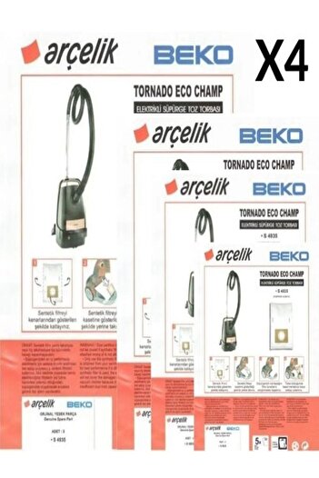 Beko ETİCARETARENA 4 Πακέτα - 20 Τεμάχια Σακούλα σκόνης Beko Bks 2935 Ηλεκτρική σκούπα Μοντέλο Tornado Eco Camp
