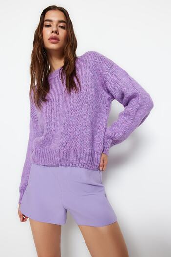 Trendyol Collection Pulover de bază din tricotaje moale, albastru, cu croială largă