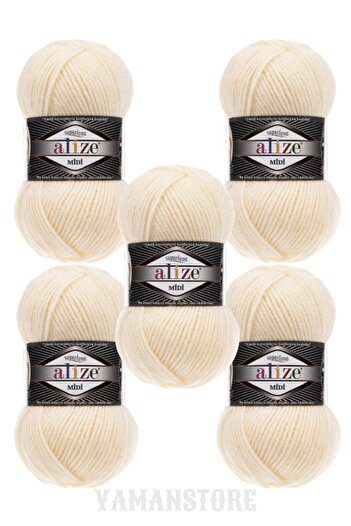 Alize Superlana Midi 5 Pieces Yumak 01 Light Cream Scarf Vest Sweater Knitting Thread