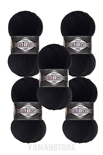 Alize Superlana Midi 5 Pcs Black Ball Knit - Size 60 Scarf Vest Sweater