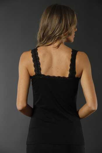 Siyah İnci Cotton Lycra Lace Strappy Undershirt