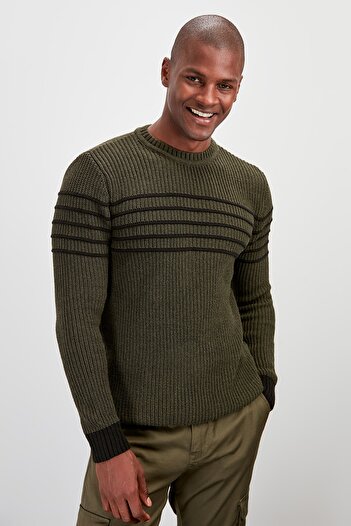 Trendyol Collection Khaki Slim Fit Woolen Crew Neck Long Sleeve Sweatshirt Tmnaw20Kz1118