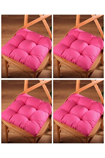 ALTINPAMUK 4-Piece Gold Fuchsia Pofidik Chair Cushion Special Stitched Lace up 40X40Cm