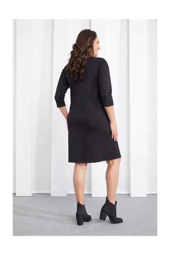 Seamoda 3/4 Sleeve Pocket Rhinestone Dress Black