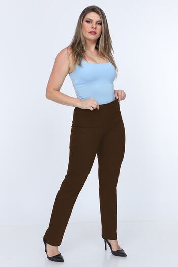 Gül Moda Καφέ Plus Size ελαστικό παντελόνι μέσης