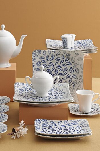 Güral Porselen Güral Spinoza 36 Piece Square Bone Breakfast Set for 6 People - 1745