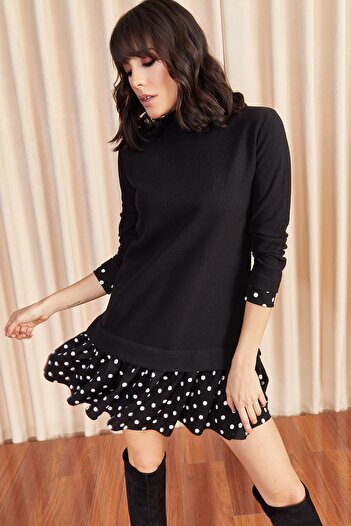 Olalook Rochie Thessaloniki cu garnitură alb-negru pentru femei ELB-19000965