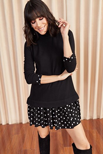 Olalook Rochie Thessaloniki cu garnitură alb-negru pentru femei ELB-19000965