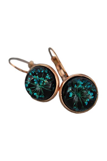 LADYMİRAGE Rose Gold Steel Earrings with Real Flowers