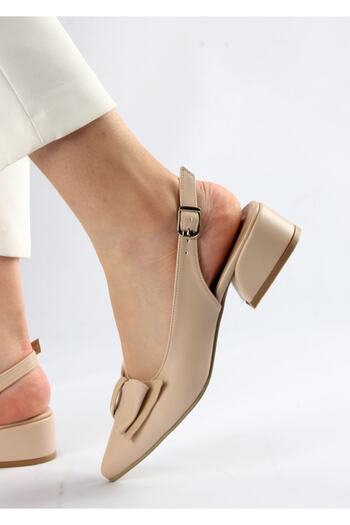 FORS SHOES Beige Leather Bow Open Back Heeled Shoes 3 Cm