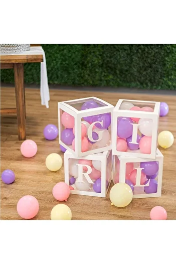 RÖNESANS PARTİ Star White Transparent Balloon Box Girl Written 25X25 cm