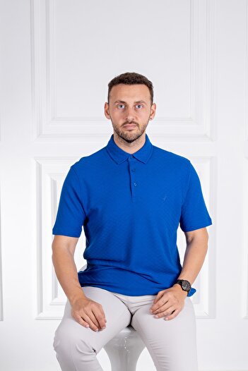 Sarar Interview Polo Neck 100% Cotton Textured Saks Blue T-shirt
