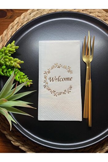 kidspartim Χρυσό Επιχρυσωμένο Λευκό Welcome Waiter Folding Χαρτοπετσέτα 16 τμχ