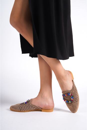 BAKGİY Mink Lace Women's Lace Colorful Stone Slippers Bg1163-122-0002