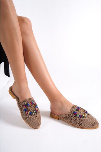 BAKGİY Mink Lace Women's Lace Colorful Stone Slippers Bg1163-122-0002