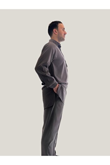 Beratnur Men's Berat Hajj and Umrah Outfit Double Bottom Top Viscose Afghan Suit Gray