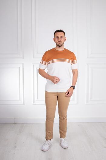 Sarar İnterview Wrap O Neck 100% Cotton Brick Color Fine Knitwear T-Shirt