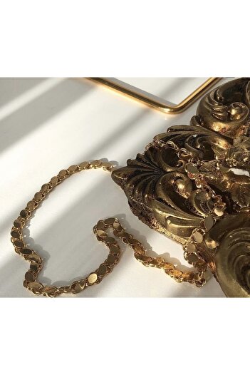 whiteandgolddesign Pullu Halep Zincir Çelik Kolye Gold 60 Cm