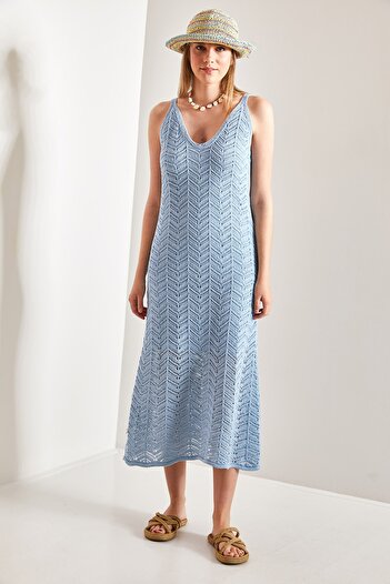 Bianco Lucci Women's Strappy Openwork Summer Knitwear Dress