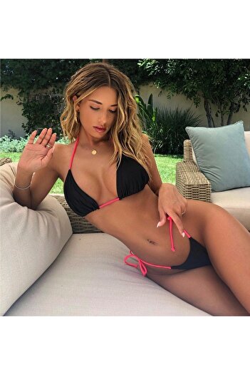 Secret Passion Lingerie New Season Pink String Negru, Căptușit, Set Bikini Thong 1078