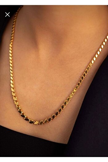 whiteandgolddesign Pullu Halep Zincir Çelik Kolye Gold 60 Cm