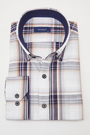 RAVANELLI White Checkered Classic Long Sleeve Shirt