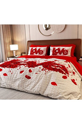 ALACA HOME COLLECTİON 6 Piece Red Love-2 Four Seasons Pique Set 100% Cotton Satin