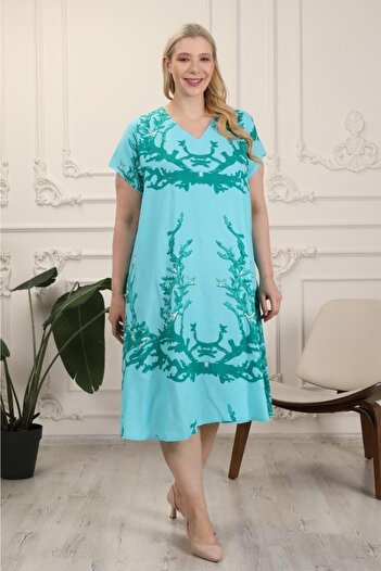 LİKAPA Kurudal Patterned Short Sleeve Viscose Plus Size Dress