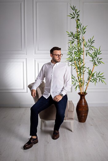 Sarar Eleta Slim Fit Біла лляна сорочка