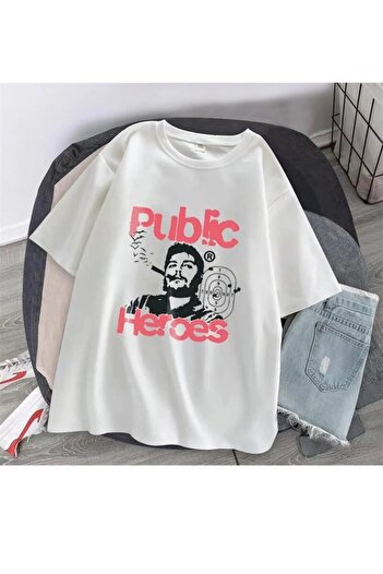 Touz Eyl Public Heroes Принт Біла унісекс оверсайз футболка