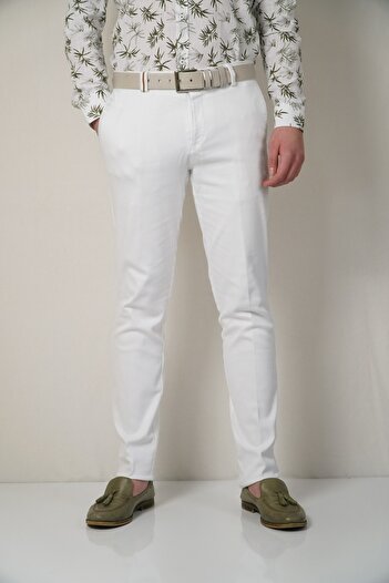 Bomonti White Battal Men's Flexible Yancep Thin Patterned Trousers