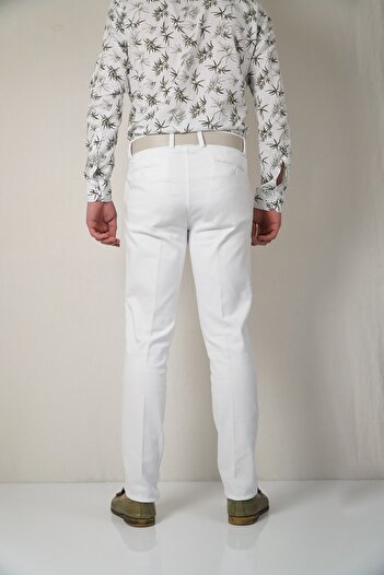 Bomonti White Battal Men's Flexible Yancep Thin Patterned Trousers