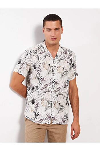 LC Waikiki Чоловіча сорочка з віскози з коротким рукавом з візерунком Lcw Vision Comfortable Fit