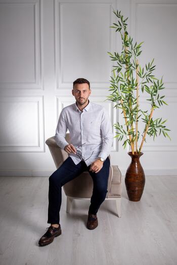 Sarar Συνέντευξη Sarar Artos Slim Fit Ριγέ σκούρο μπλε λινό πουκάμισο