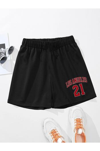 Mythologie Los Angeles 21 Combed Cotton Short Shorts - Black, Printed, High Waist, Knitted, With Pockets, Women