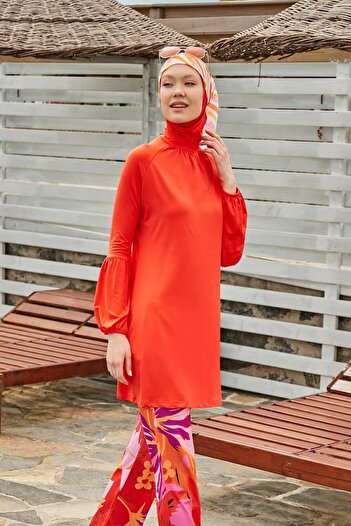 Marina Floral Orange Fully Covered Hijab Swimsuit M2317