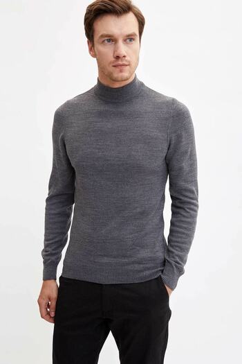DeFacto Men's Gray Turtleneck Basic Knitwear Sweater L0880AZ19WN