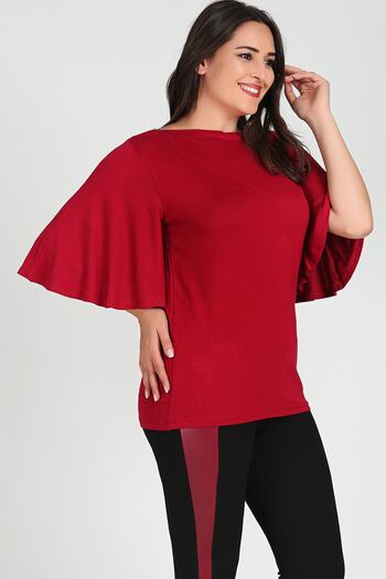 Moda Cazibe Women's Burgundy Bat Sleeve Blouse M9270