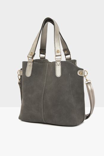 Bagmori Gray Women's Three-Compartment Nubuck Bag with Snap Detail M000003554