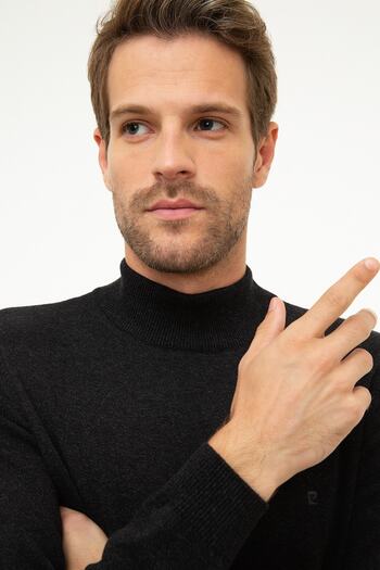 Pierre Cardin Men's Anthracite Melange Slim Fit Half Turtleneck Knitwear Sweater